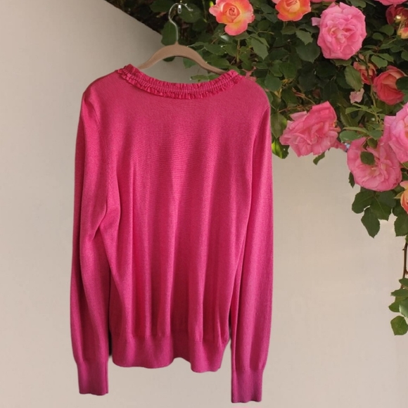 Sumptuously Soft Red CASLON Ribbon Trimmed Cardigan Size XL Like New - Picture 2 of 5